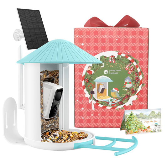 Bird Feeder with Camera, Netvue Birdfy Smart Bird Feeder Christmas Gift Box with Greeting Card, Blue