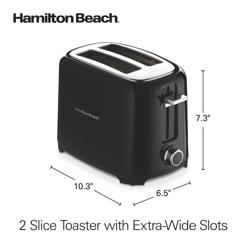 Hamilton Beach 2 Slice Toaster, Extra-Wide Slots, Chrome-Plated Lever, Black, 22217