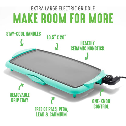 Greenlife Healthy Non-Stick Electric Griddle, Teal