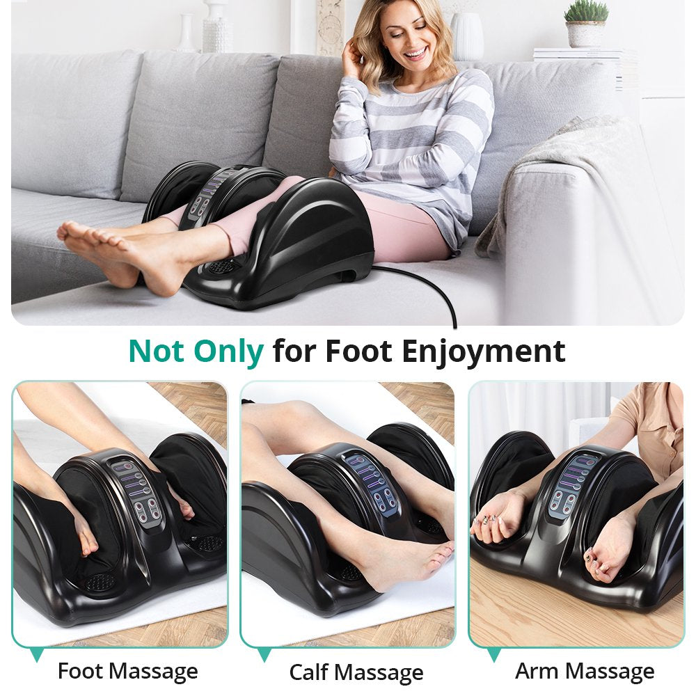 Binecer Foot Massager Machine with Heat, Shiatsu Foot Massager for Circulation and Pain Relief, 5-in-1 Deep Kneading Rolling Scraping Massage for Calf Leg Arm, Remote Control