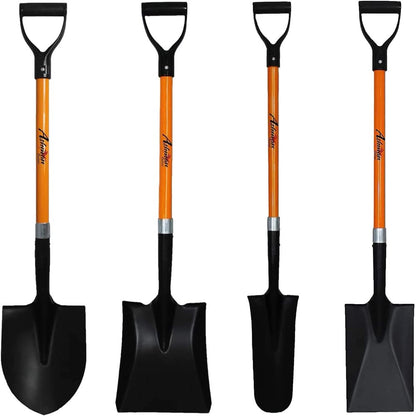 Ashmanonline Assorted Shovels – 41 Inches Long D Handle Grip –  Metal Round, Square, Spade, and Drain Spade Shovels (4 Pcs)