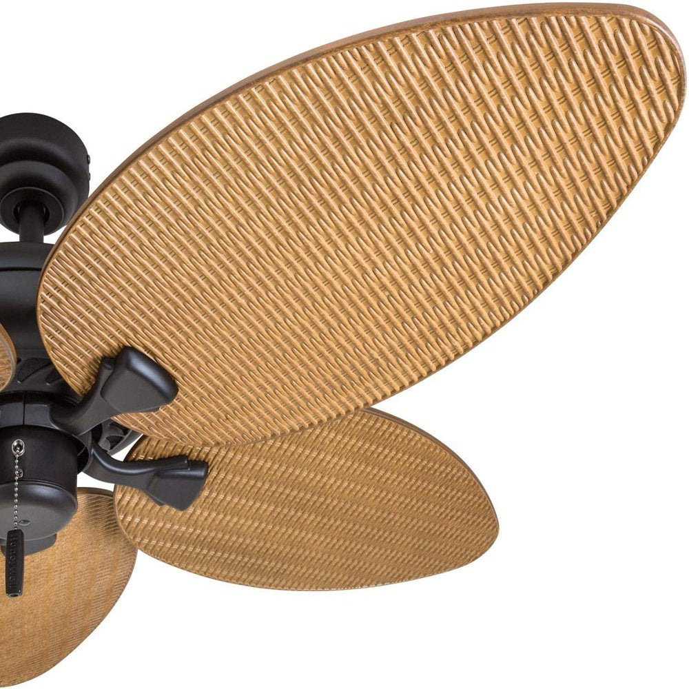 Honeywell Palm Valley 52" Bronze Tropical Ceiling Fan with 5 Palm Blades, 4 Arm Light Kit, Pull Chains & Reverse Airflow