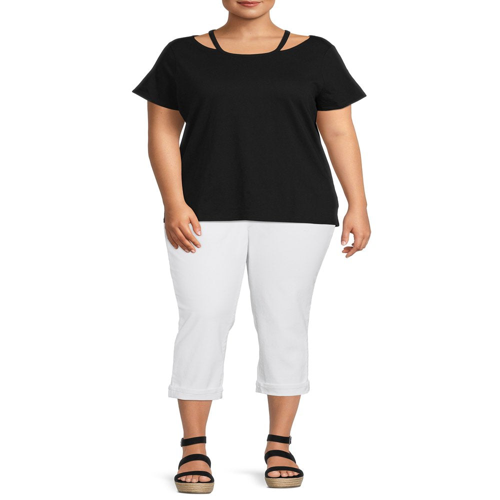  Women's Plus Size Cut Out Neck Short Sleeve Top