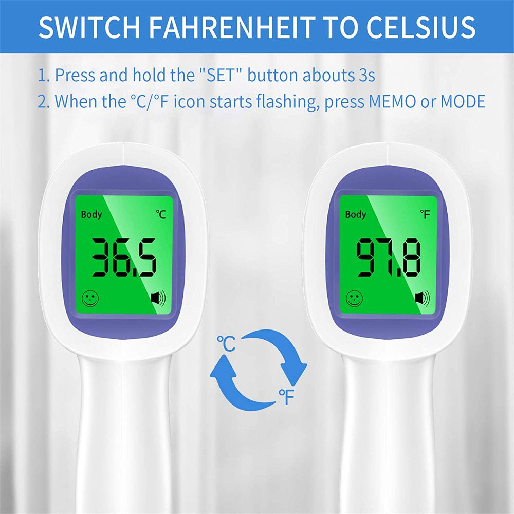 LPOW Infrared Digital Body Thermometer, 3 Colors Backlight, 50 Memories Recall,  All Ages