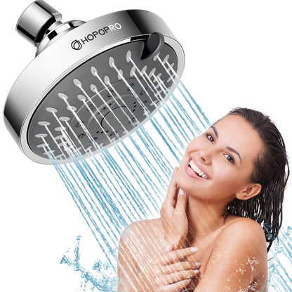 Hopopro Showerhead High Pressure Chrome Shower Head 5 Settings Fixed Showerheads for Bathroom