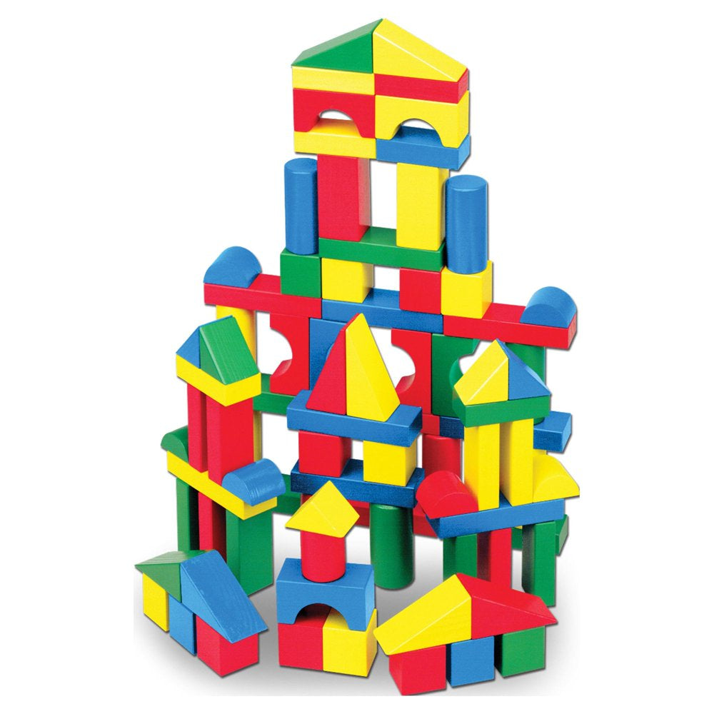 Melissa & Doug Wooden Building Blocks Set - 100 Blocks in 4 Colors and 9 Shapes - FSC-Certified Materials