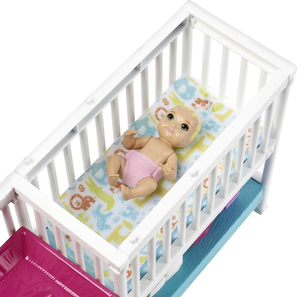 Barbie Skipper Babysitters Inc Nap N Nurture Nursery Playset with Brunette Doll, Baby & Accessories