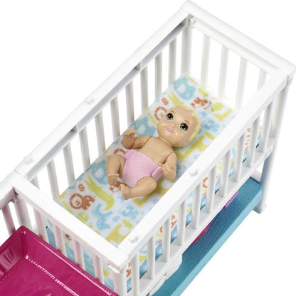 Barbie Skipper Babysitters Inc Nap N Nurture Nursery Playset with Brunette Doll, Baby & Accessories