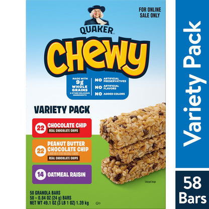 Quaker Chewy 3 Flavor Granola Bars, 58 Count Variety Pack