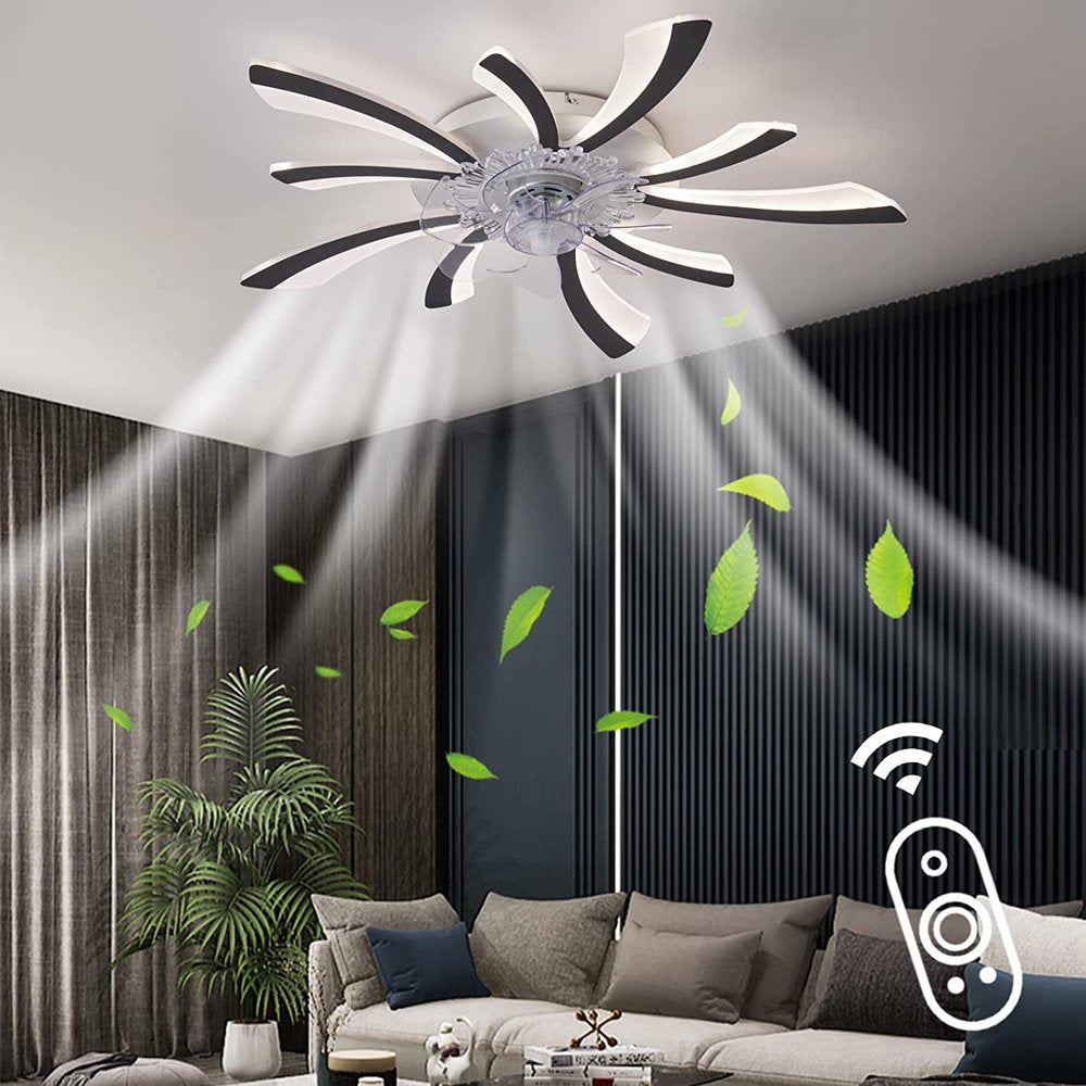 27.2" Smart Ceiling Fan with Lights Remote APP Control, Modern Flush Mount Bladeless Ceiling Fan, 3 Color 6 Speeds Low Profile Ceiling Fan with Light for Bedroom Living Room Kitchen - White