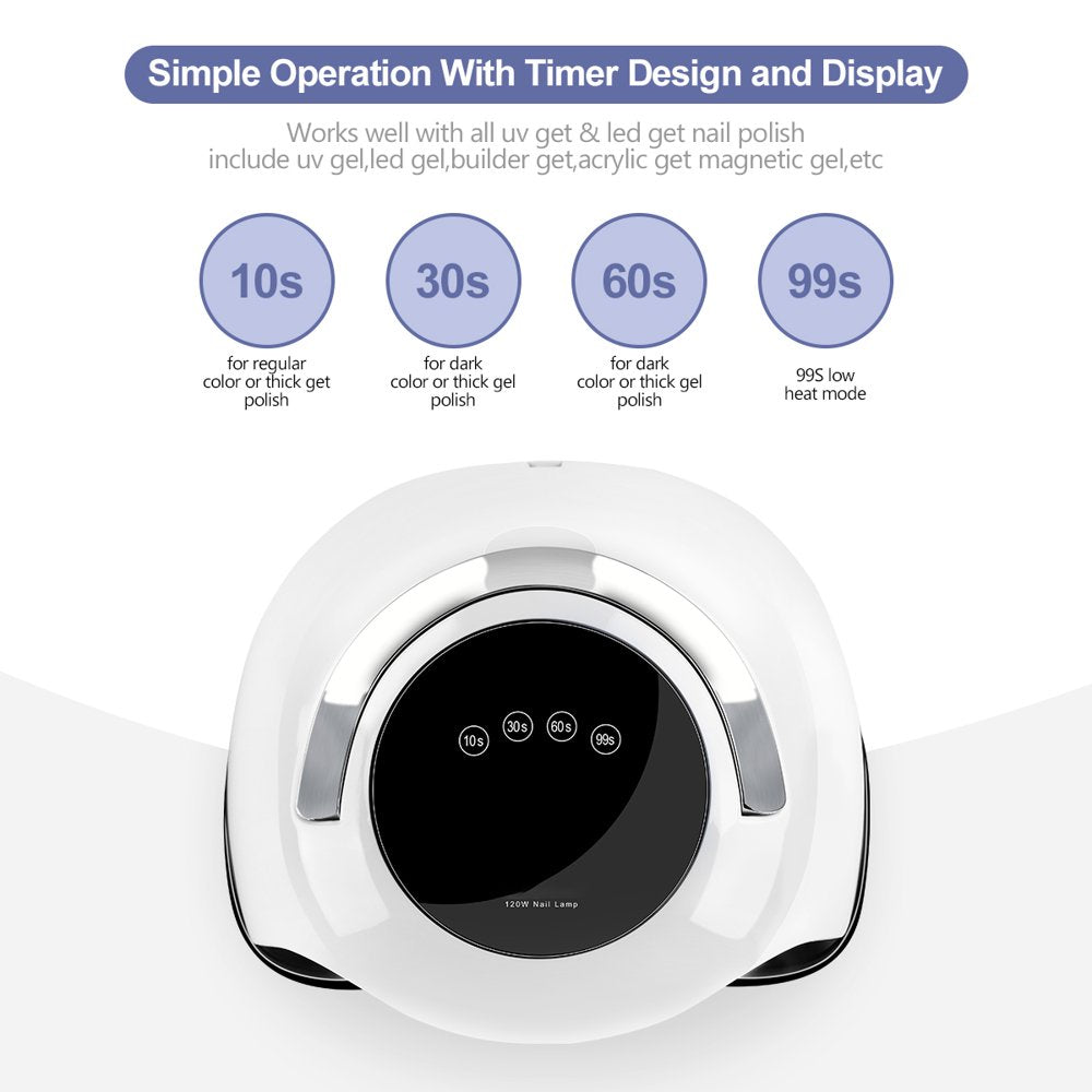120W UV LED Nail Lamp,Portable Handle Curing Lamp for Gel Polish with 4 Timers Setting(White)