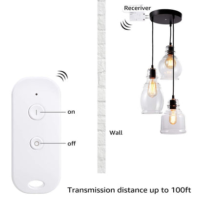 TORCHSTAR Wireless Light Switch and Receiver Kit, Simple Remote Control, On/Off No Wire Switch for Tungsten, Incandescent, Filament, LED Lights, Lamps, Signal Works up to 100ft RF Range