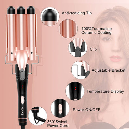 Curling Iron Set, MAXT 5 in 1 Curling Wand Set Interchangeable Triple Barrel Curling Iron and Curling Brush Ceramic Barrel Wand Curling Iron(0.35-1.25)