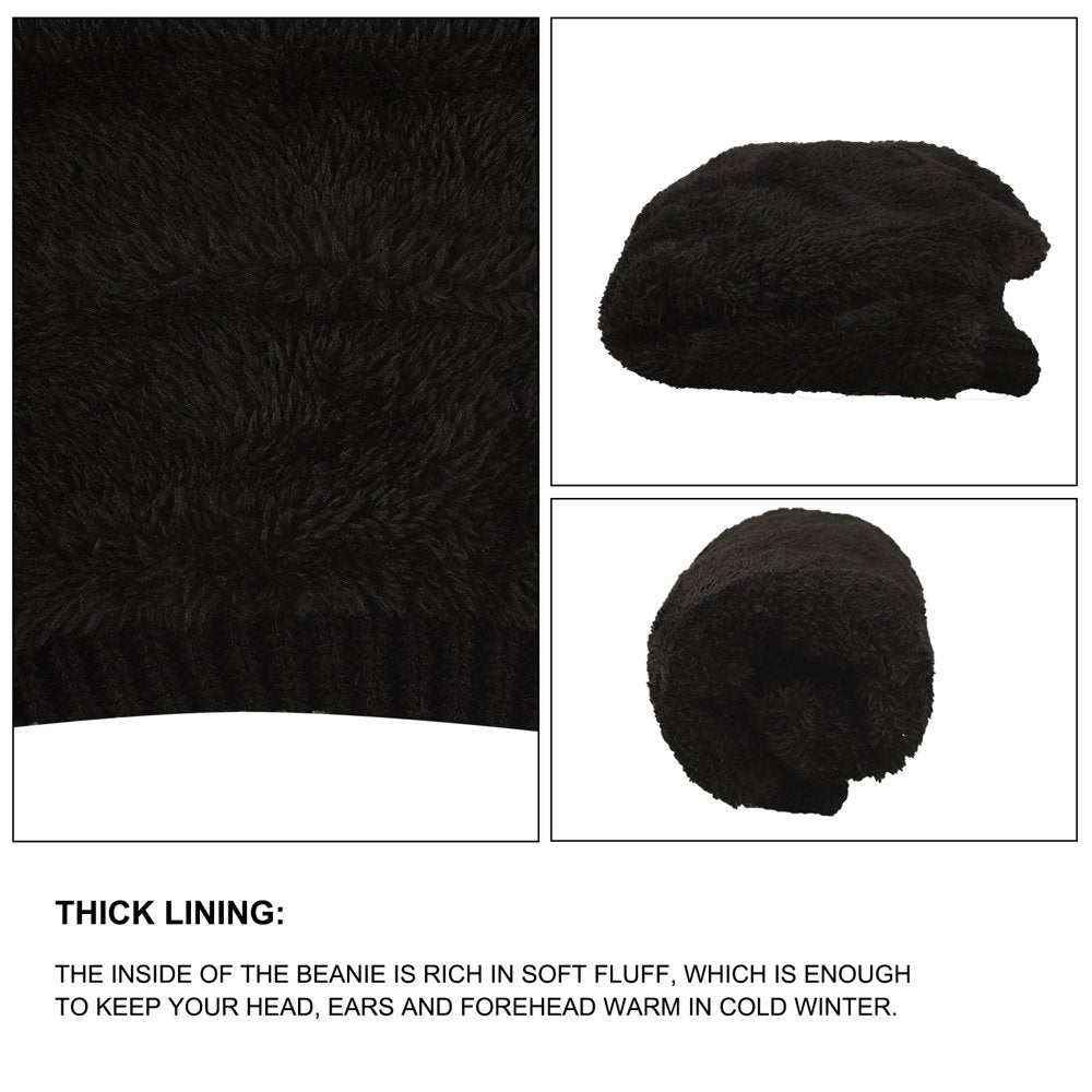 COOPLUS Slouchy Beanie Hats for Men Warm Winter Hats Mens Beanie Cap Lined Knit Thick Hat （Black 1 Piece）