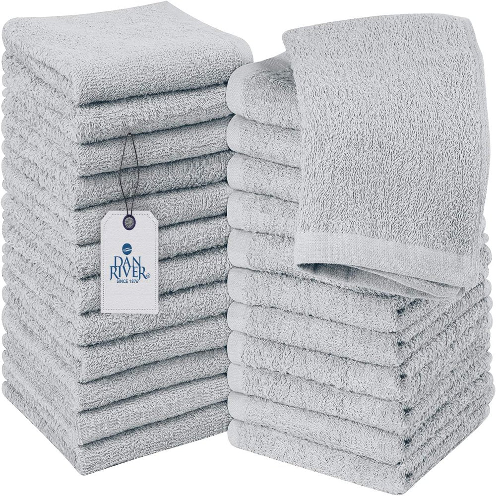 DAN RIVER 100% Cotton Washcloths 24 Pack |Washcloths for Face Soft| Cotton Washcloths Bulk| Essential Wash Cloths for Bathroom| Face Towels Gray| Washcloths 12X12 In| 400 GSM |Face Towel Pack of 24