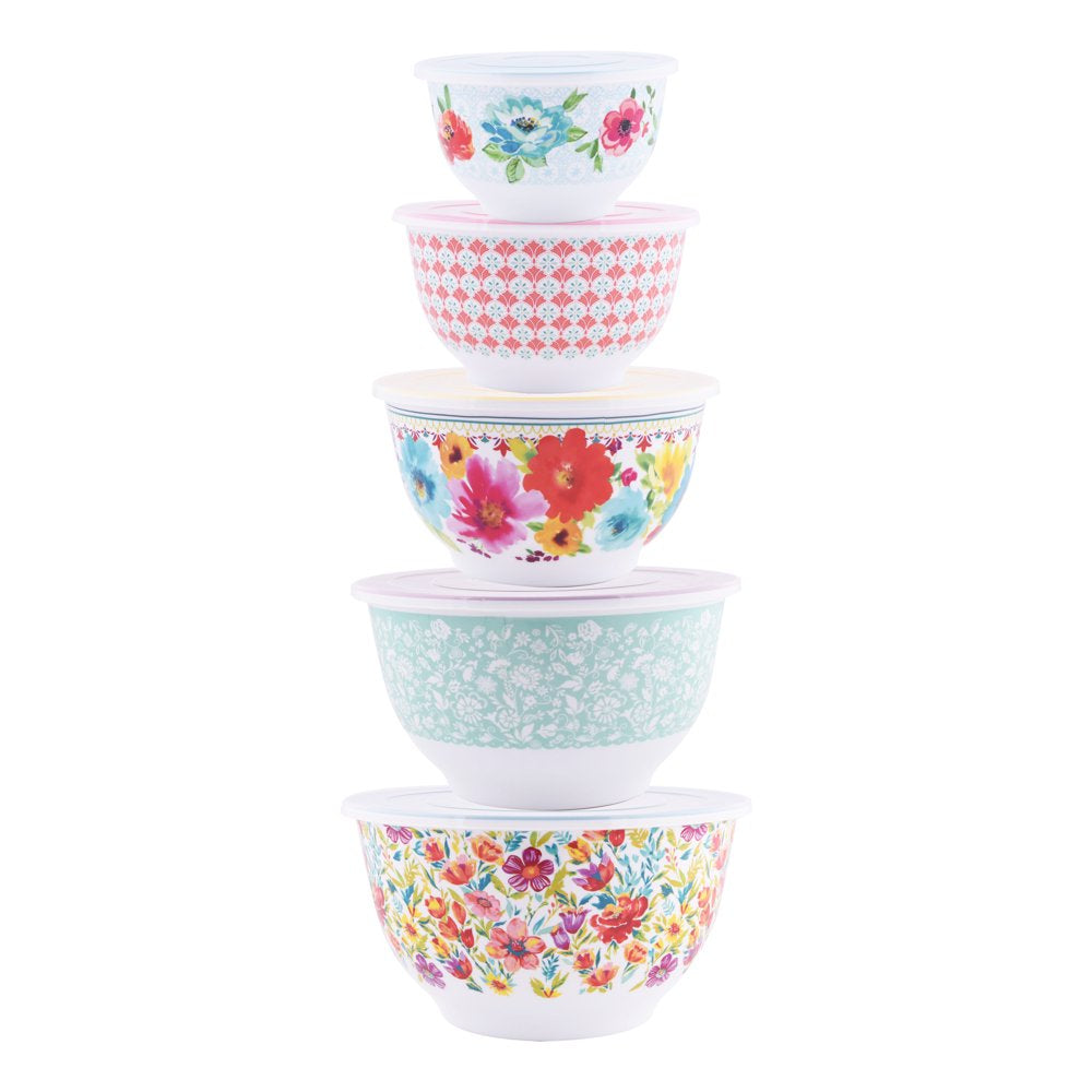 The Pioneer Woman Melamine Mixing Bowl Set, 10-Piece Set, Petal Party