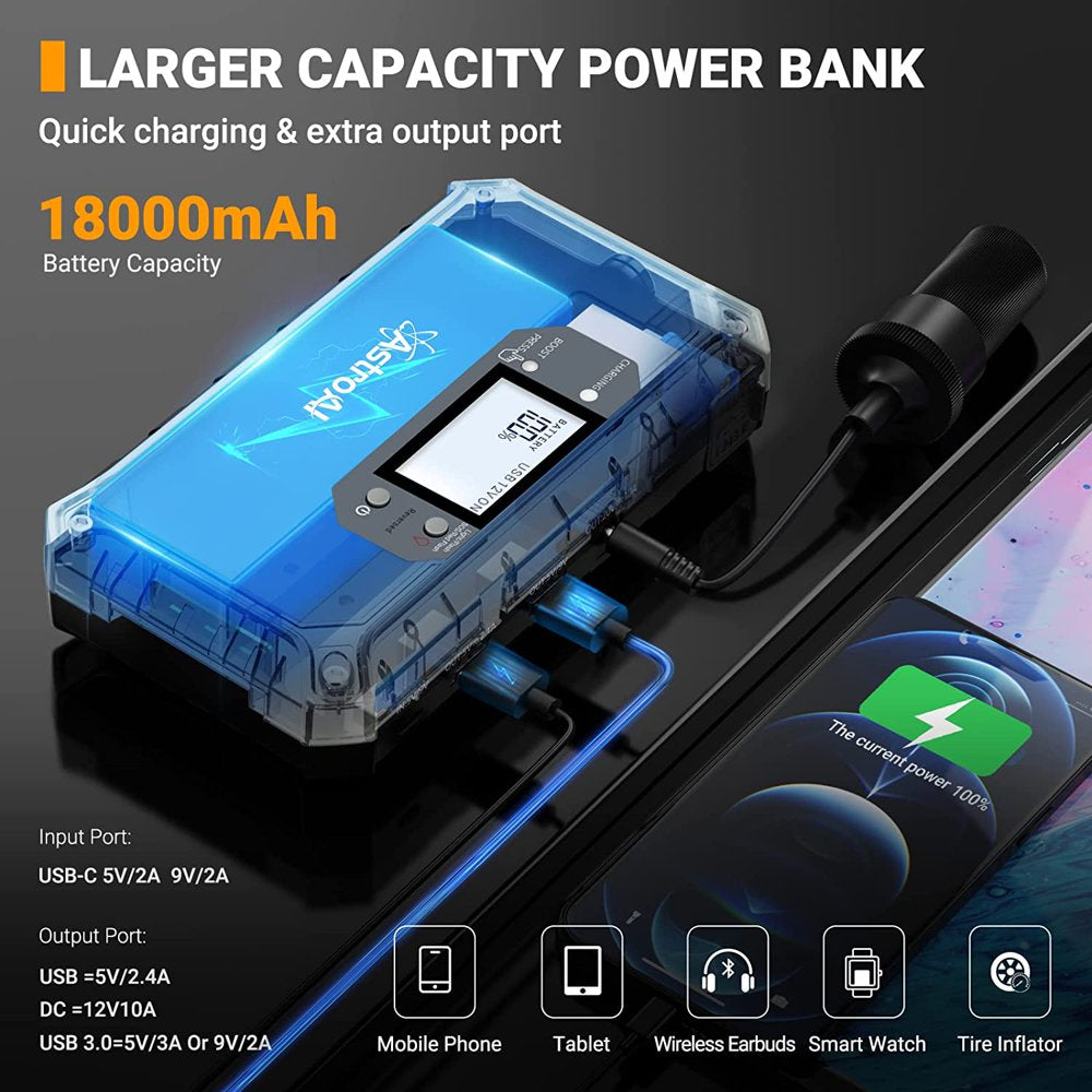 Jump Starter, Car Portable Battery Lithium Jump Starter, Power Bank with Jumper Cable, Powerful 2000A 12V, for Gift