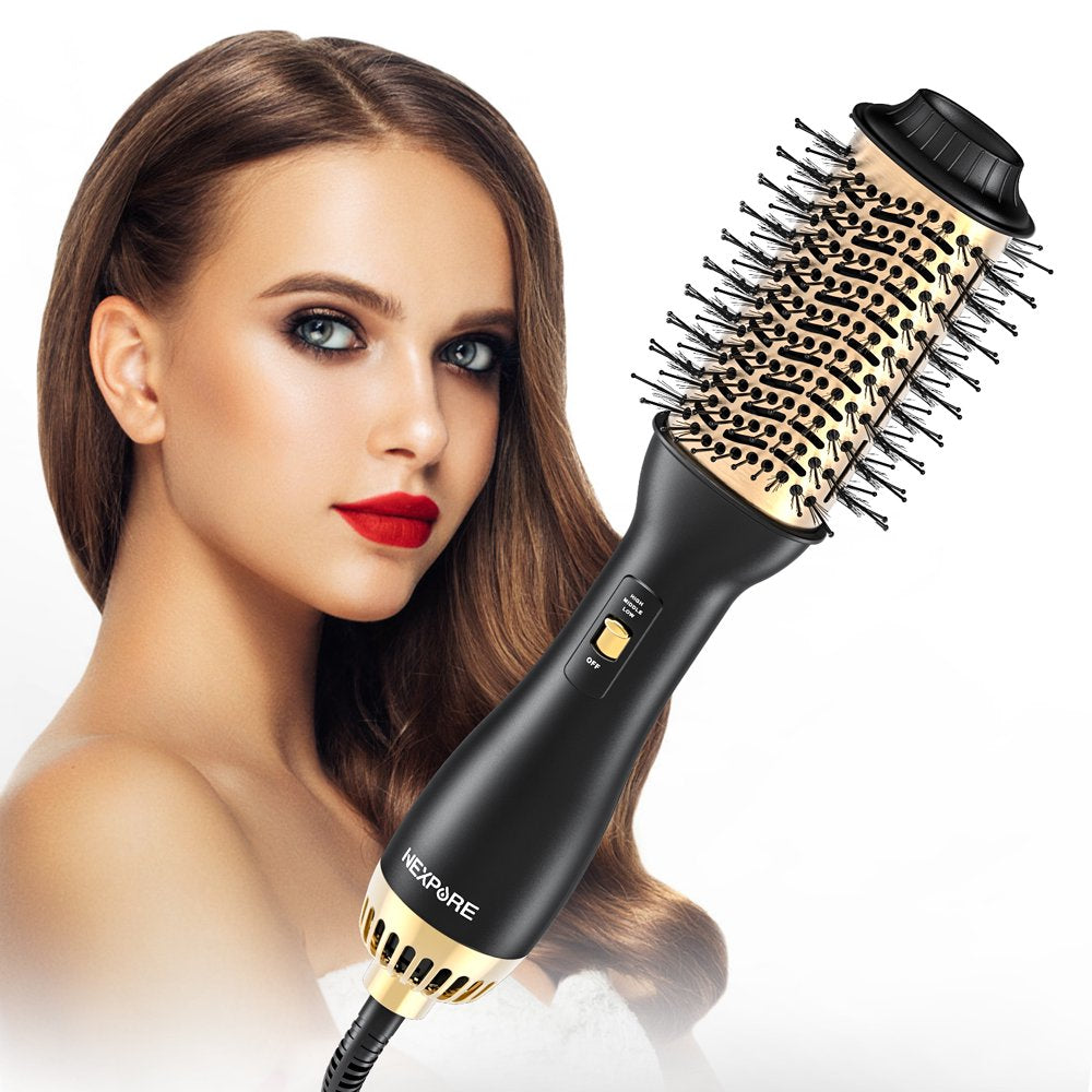 NEXPURE Hair Dryer Brush,Upgraded 4 in 1 Hair Dryer Brush Blow Dryer Brush in One with Negative Ion Anti-Frizz Ceramic Titanium Barrel Hot Air Brush Hair Straightener Brush