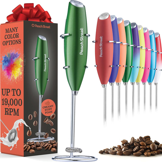 Powerful Handheld Milk Frother, Mini Milk Foamer, Battery Operated Stainless Steel Drink Mixer with Frother Stand