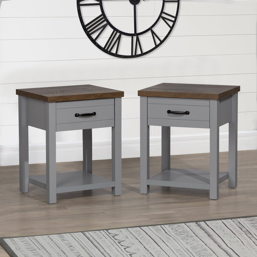 Hillsdale Lancaster Farmhouse Oak Top 1 Drawer Nightstand, Set of 2, Gray