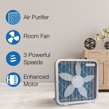 Lasko Air Flex 2-In-1 20-Inch Box Fan and Air Purifier in One with 3 Speeds, FF305, White