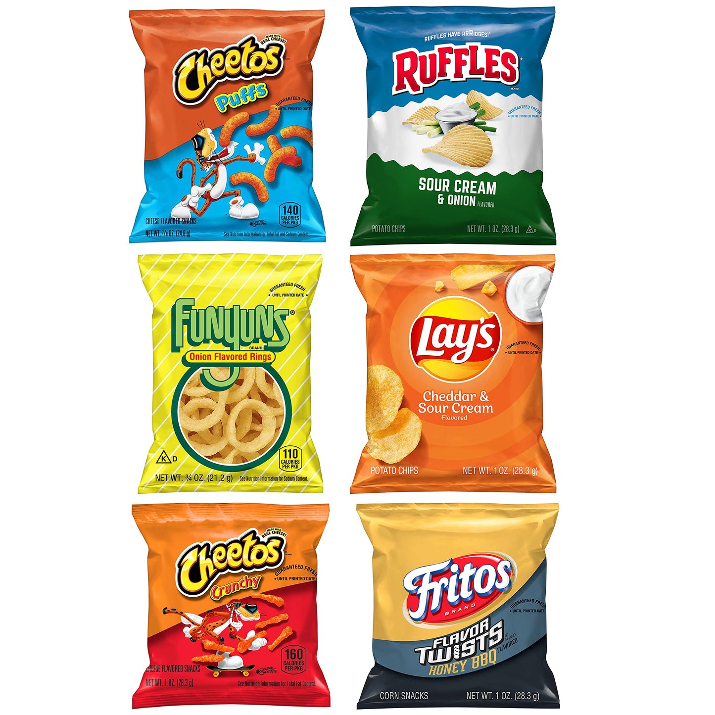 Frito-Lay Snacks Family Fun Mix Chips Variety Pack, Ruffles, Fritos, Cheetos, Lay's, Funyuns,18 Count(Pack of 1)(Assortment May Vary)