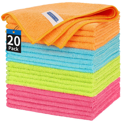 HOMERHYME Microfiber Cleaning Cloth - 20 Pack Cleaning Towels, 12" x 12" Dish Cloths, Lint Free Rag, Non-Abrasive Dusting Cloth, Washable Reusable Wash Cloth Towel for Kitchen Car House Office