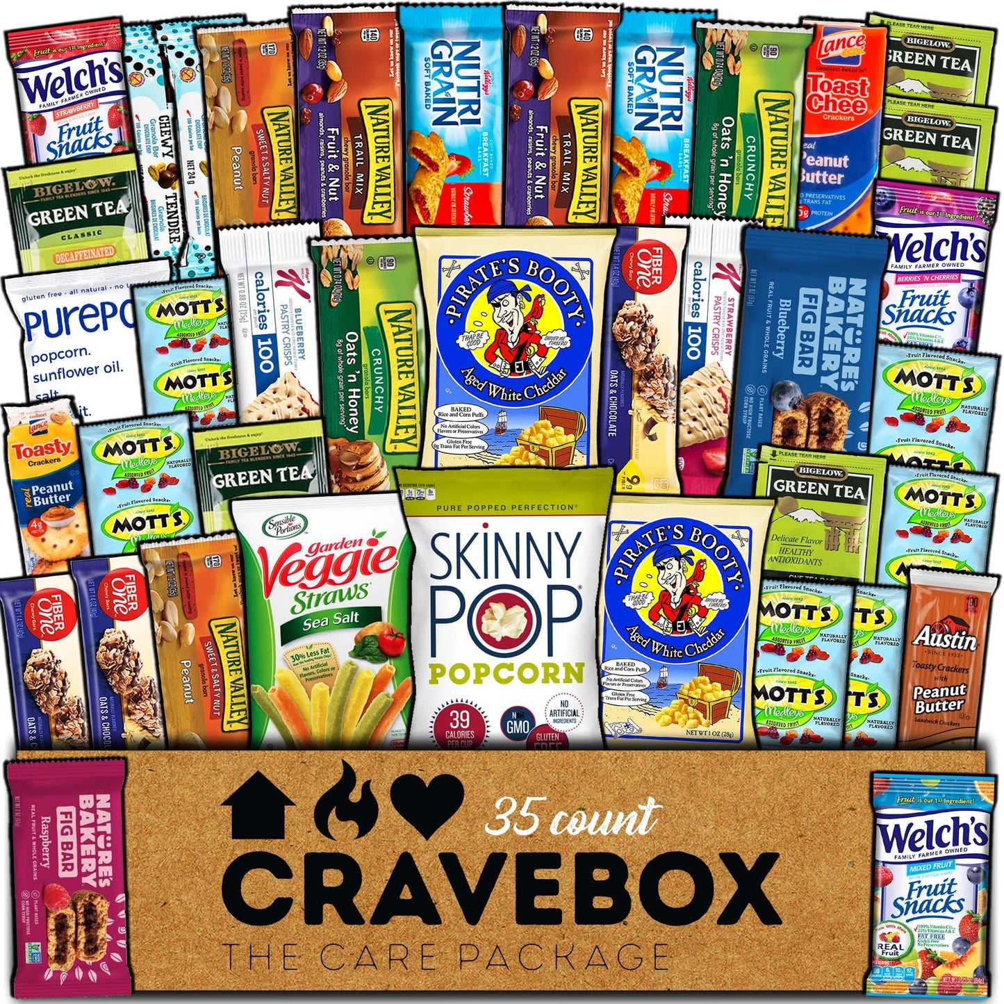 CRAVEBOX Healthy Snack Box (35 Count) Valentines Variety Pack Care Package Gift Basket Kid Men Women Adult Nuts Health Nutrition Assortment College