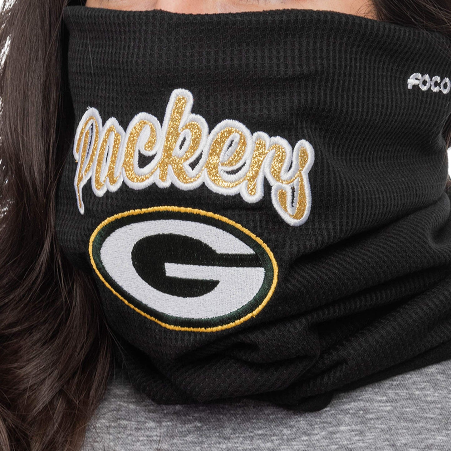 FOCO Green Bay Packers NFL Glitter Waffle Gaiter Scarf