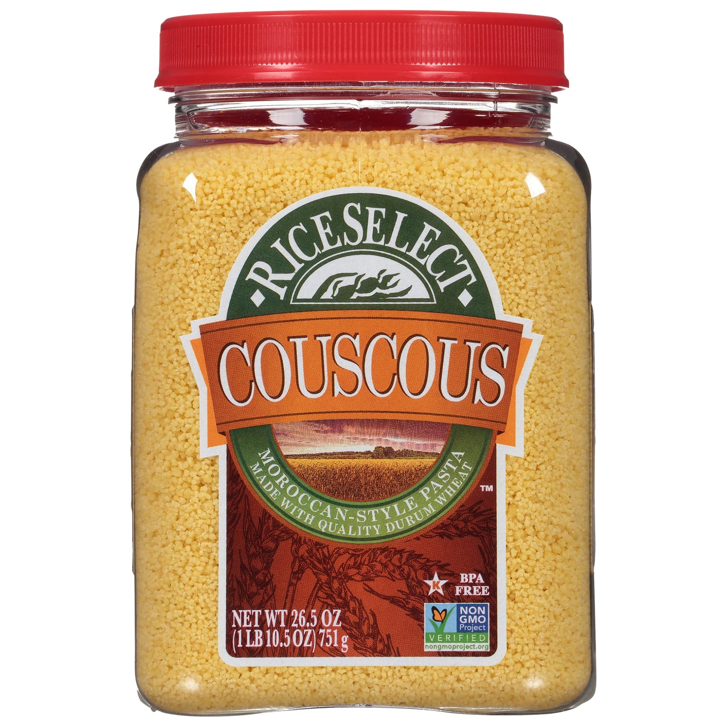 RiceSelect Couscous, Moroccan-Style Non-GMO Wheat Couscous Pasta, 26.5-Ounce Jar, (Pack of 1)