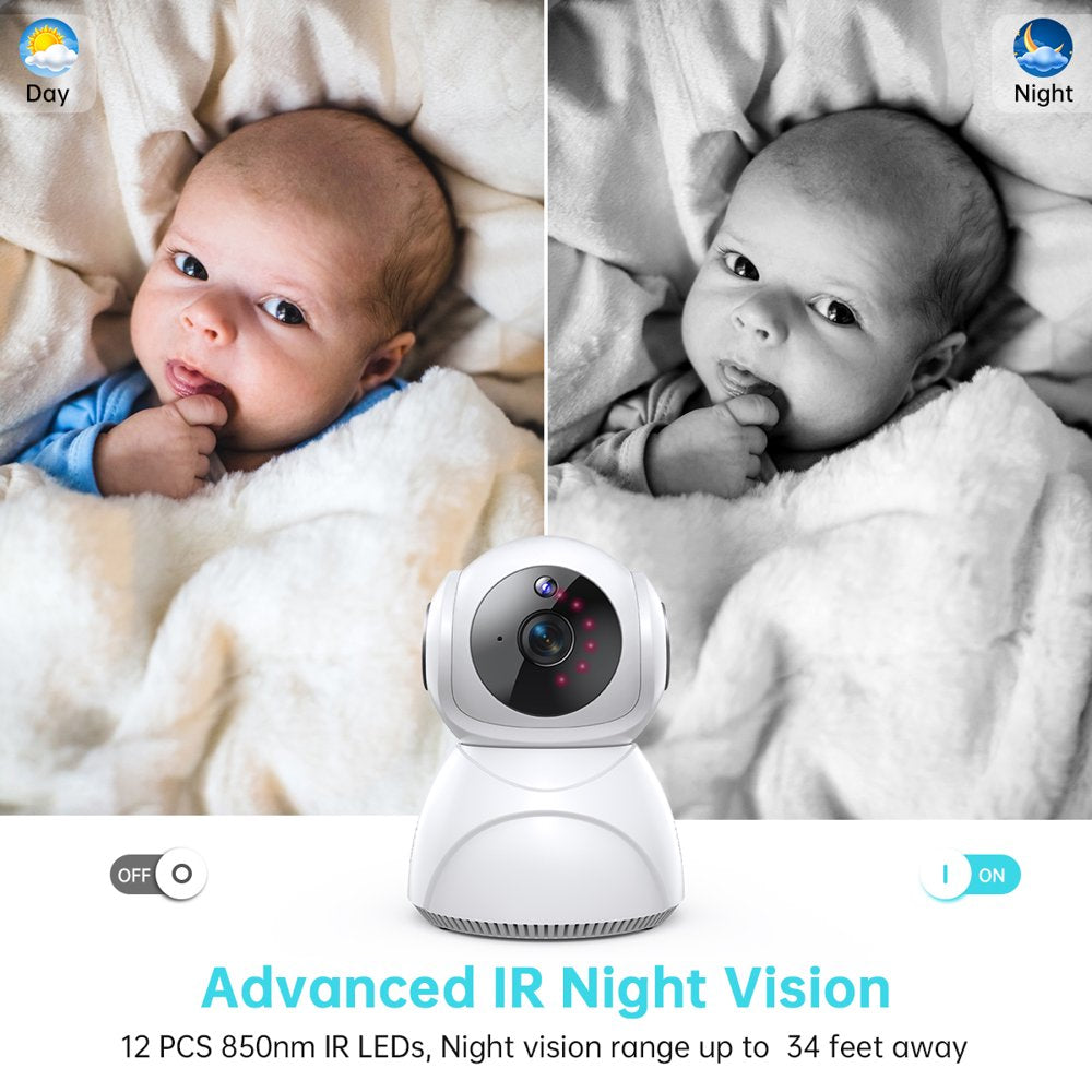 Baby Monitor, 360°Wireless Smart Video Baby Camera, 3MP HD Home Security Camera with Two-Way Talk, Wifi Nanny IP Cam W/Safety Alerts, IR Night Vision, Motion & Sound Detection, Cloud & SD Card Storage