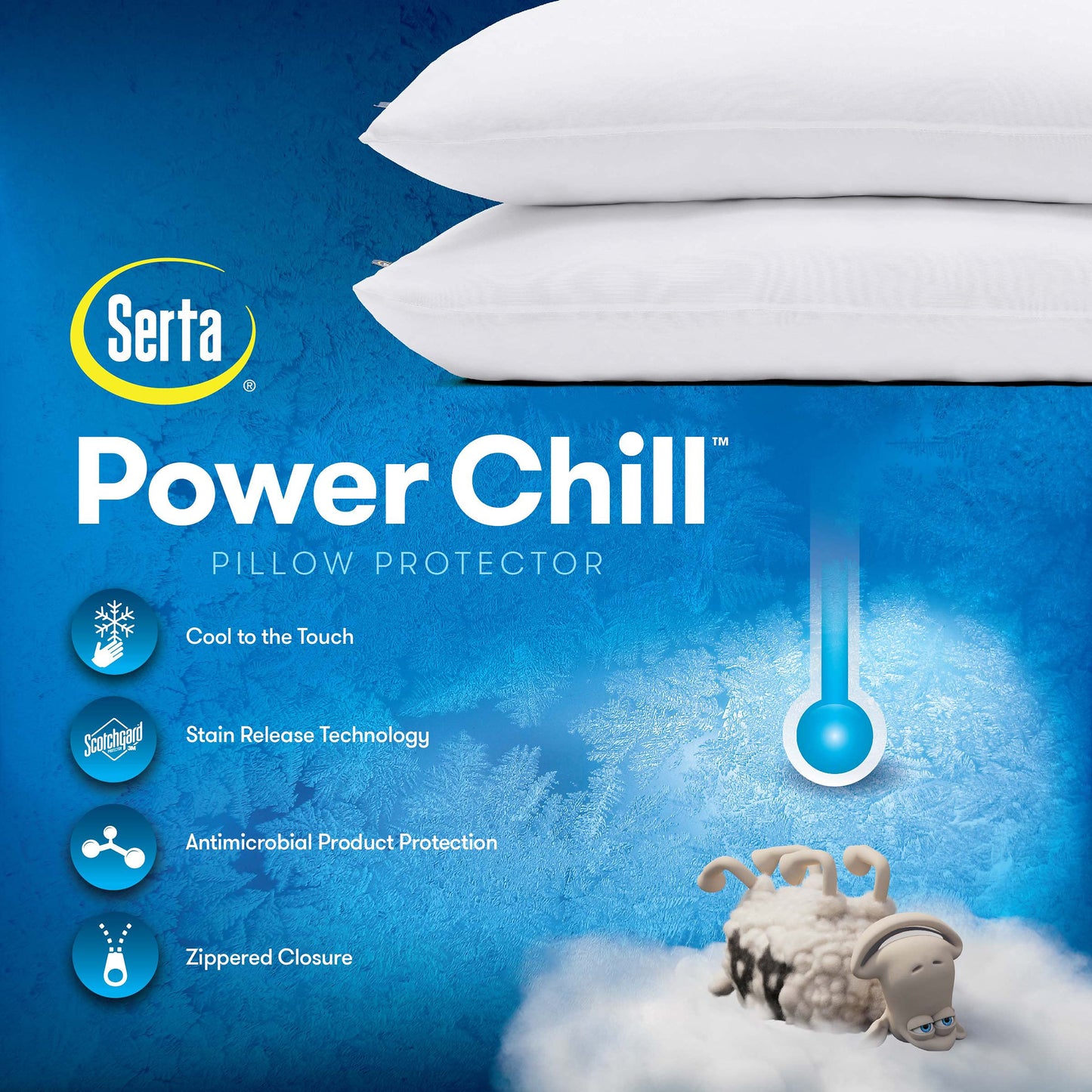 Serta Power Chill Cooling Pillow Protectors, Stain Resistant and Zippered Pillow Protector, Protects Pillow from Dust and Dirt (2 Pack), Standard/Queen, White