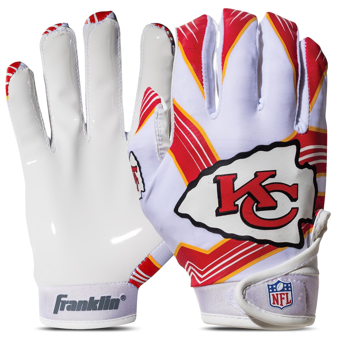 Franklin Sports Kansas City Chiefs Youth Football - Receiver Gloves for Kids - NFL Team Logos and Silicone Palm - Youth S/XS Pair