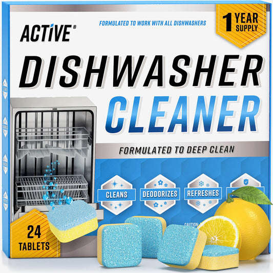 Dishwasher Cleaner And Deodorizer Tablets - 24 Pack Deep Cleaning Descaler Pods for Dish Washer Machine, Heavy Duty, Septic Safe, Natural Limescale Remover, Calcium, Odor, Smell - 12 Month Supply