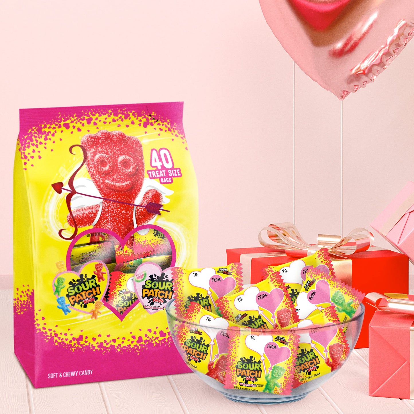 SOUR PATCH KIDS Original and Watermelon Soft & Chewy Valentines Day Candy Variety Pack, 40 Snack Packs