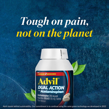 Advil Dual Action Coated Caplets with Acetaminophen, 250 Mg Ibuprofen and 500 Mg Acetaminophen Per Dose (2 Dose Equivalent) for 8 Hour Pain Relief - 216 Count