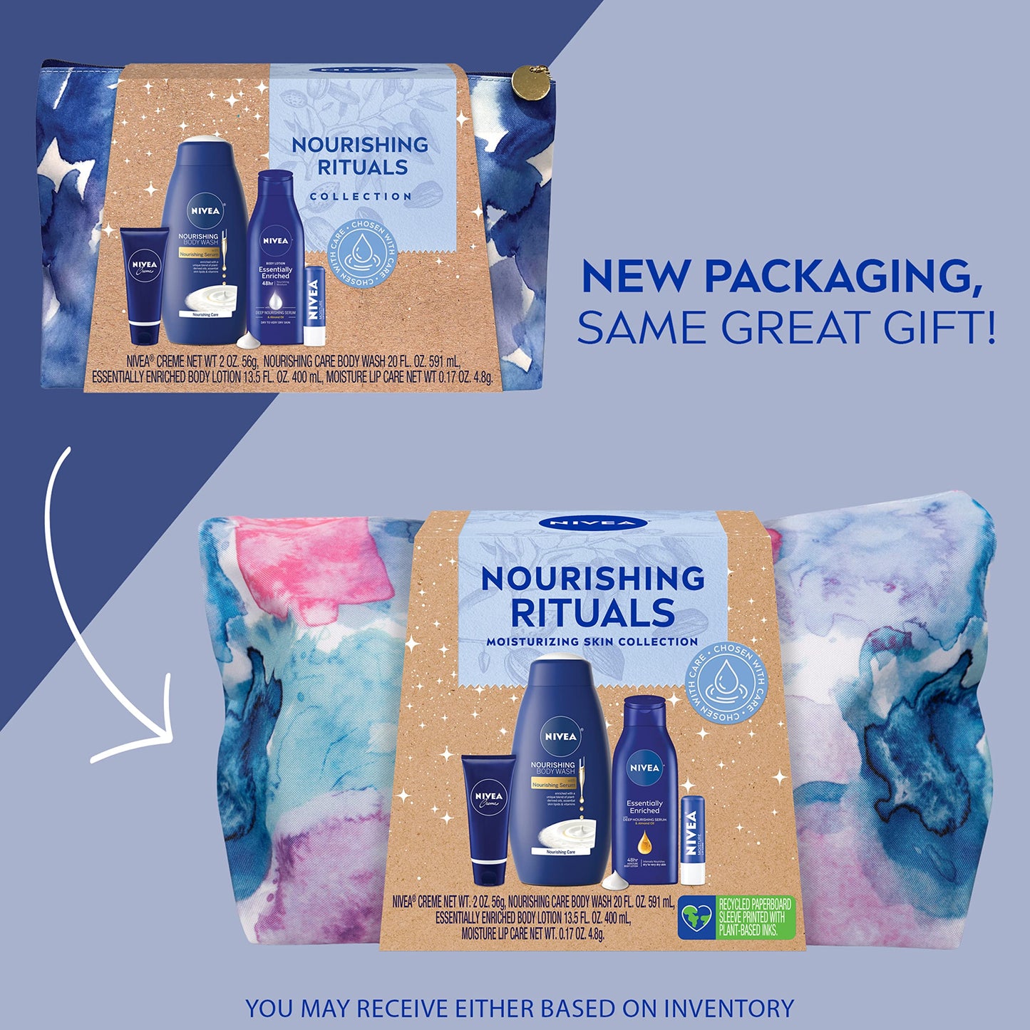 NIVEA Skin Care Set For Her, Nourishing Body Wash, Moisturizing Body Lotion, Lip Balm Stick with Shea Butter, & Multi Purpose Face, Body & Foot Cream, 4 Piece Gift Set