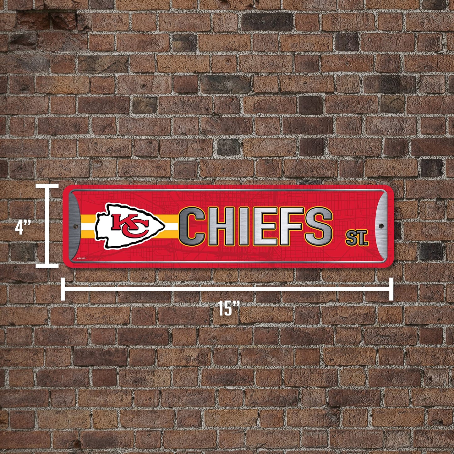 Rico Industries NFL Kansas City Chiefs Home Décor Metal Street Sign (4" x 15") - Great for Home, Office, Bedroom, & Man Cave - Made,Silver