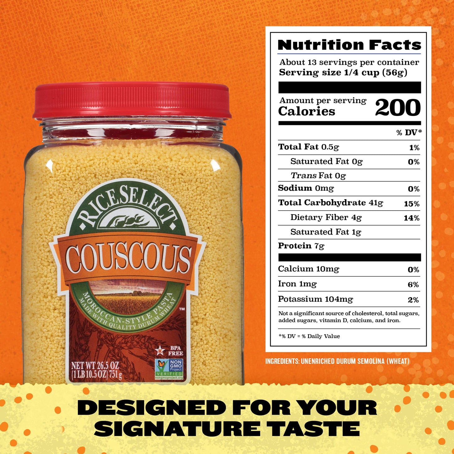 RiceSelect Couscous, Moroccan-Style Non-GMO Wheat Couscous Pasta, 26.5-Ounce Jar, (Pack of 1)