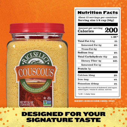 RiceSelect Couscous, Moroccan-Style Non-GMO Wheat Couscous Pasta, 26.5-Ounce Jar, (Pack of 1)