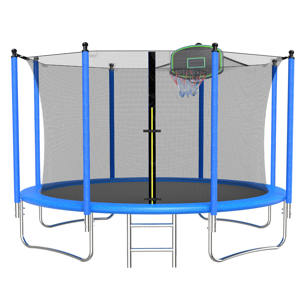 SEGMART 10Ft Trampoline for Kids with Basketball Hoop and Enclosure Net/Ladder,Blue