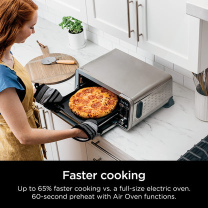 Ninja SP301 Dual Heat Air Fry Countertop 13-in-1 Oven with Extended Height, XL Capacity, Flip Up & Away Capability for Storage Space, with Air Fry Basket, SearPlate, Wire Rack & Crumb Tray, Silver