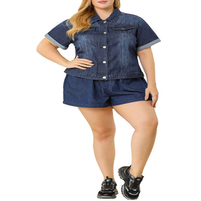  Plus Size Fall Button Down Crop Jean Trucker Denim Jacket