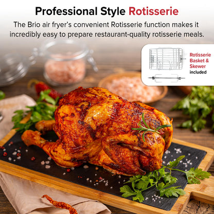 Nuwave Brio 15.5Qt Air Fryer Rotisserie Oven, X-Large Family Size, Powerful 1800W, 4 Rack Positions, 50°-425°F Temp Controls, 100 Presets & 50 Memory, Integrated Smart Thermometer, Linear T Technology