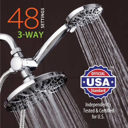 AquaDance 7" Premium High Pressure 3-Way Rainfall Combo for The Best of Both Worlds - Enjoy Luxurious Rain Showerhead and 6-Setting Hand Held Shower Separately or Together - Chrome Finish - 3328