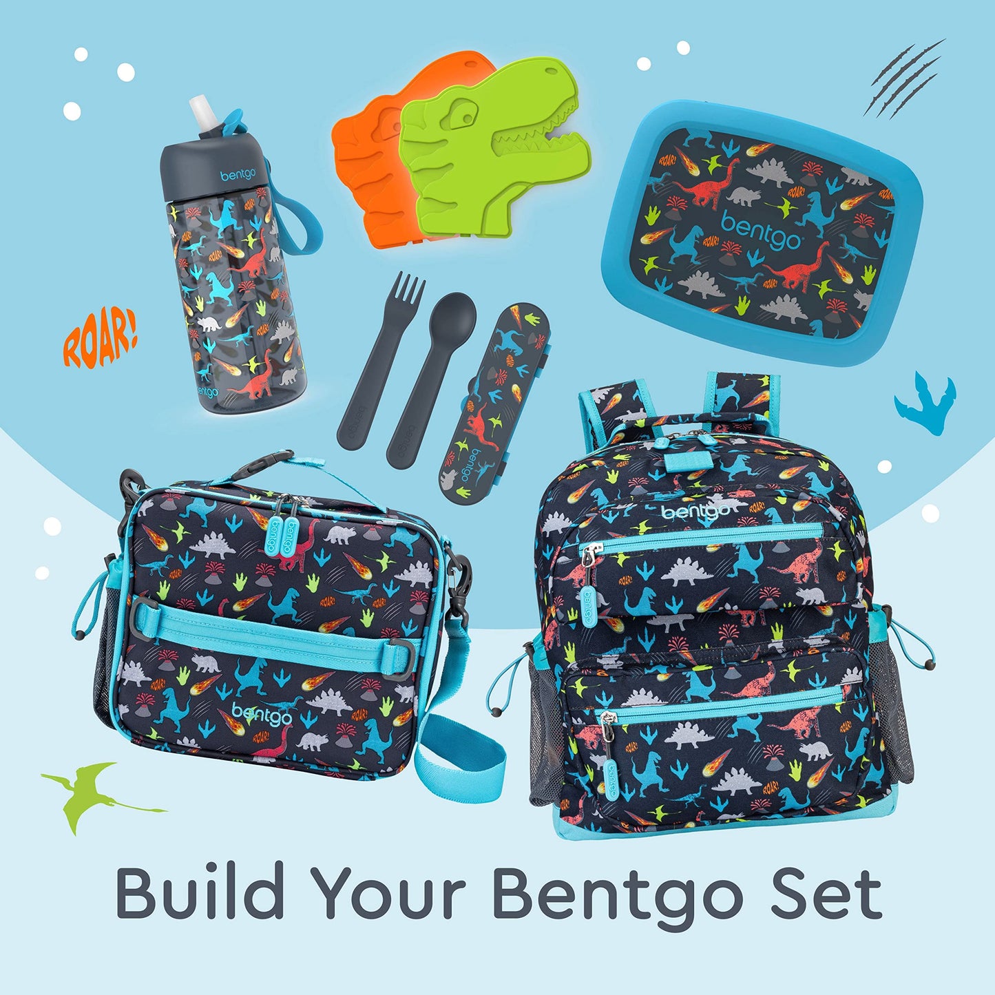 Bentgo® Kids Prints Leak-Proof, 5-Compartment Bento-Style Kids Lunch Box - Ideal Portion Sizes for Ages 3 to 7 - BPA-Free, Dishwasher Safe, Food-Safe Materials (Dinosaur)