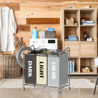 SimpleHouseware Heavy Duty 3-Bag Laundry Sorter Rolling Cart, Silver/Assorted Bags