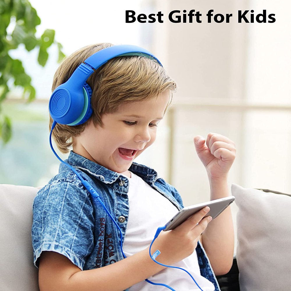 Mpow Kids Headphones with Microphone, Foldable 85/94Db Volume Limit 3D Stereo Adjustable Headband Soft Earcups over Ear Headphones for Kids, Share Function Wired Kids Headphones for School Tablet