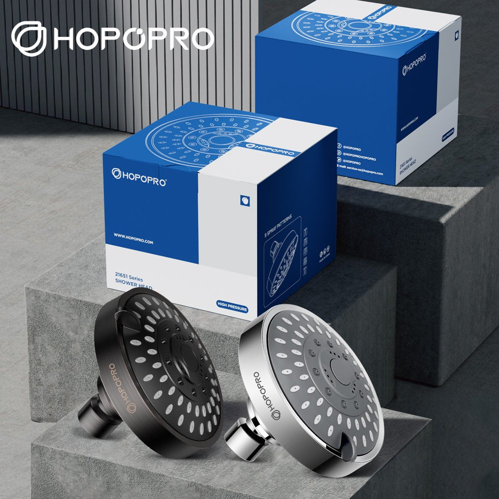 Hopopro Showerhead High Pressure Chrome Shower Head 5 Settings Fixed Showerheads for Bathroom