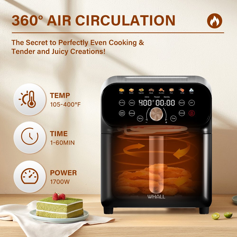 WHALL Air Fryer - 6.2QT Air Fryer Oven, 12-in-1 Stainless Steel Air Fryer with LED Smart Touchscreen, Reduce 85% Fat, 1600W